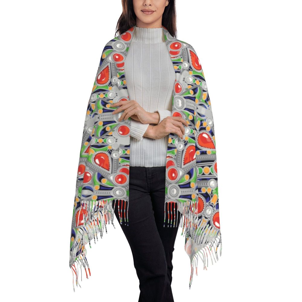 Amazigh Berber Kabyle Jewelry Scarf Wrap Women Long Winter Fall Warm Tassel Shawl Unisex Africa Ethnic Style Scarves