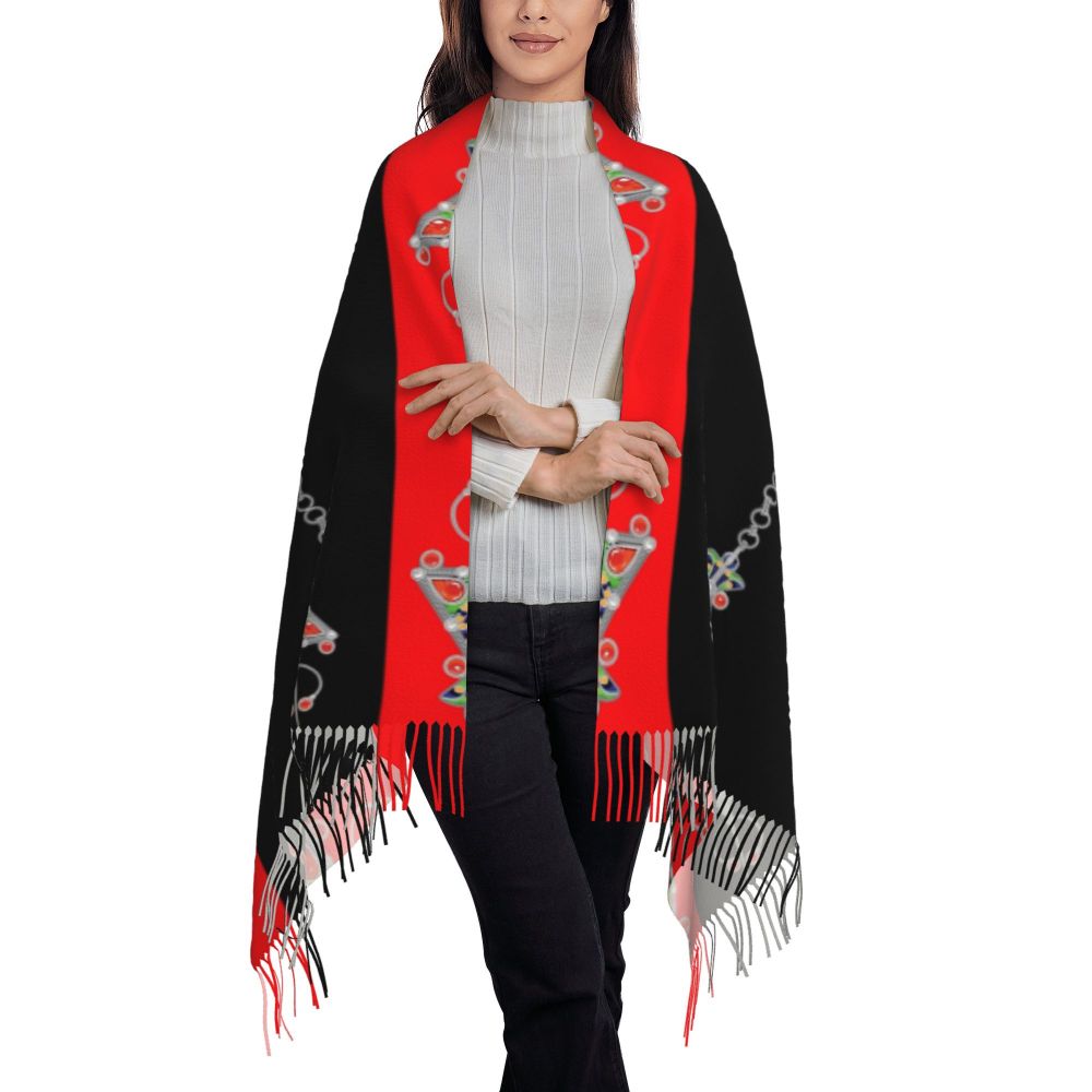 Amazigh Foutha Kabyle Scarf Wrap Women Long Winter Warm Tassel Shawl Unisex Mediterranean Geometric Scarves