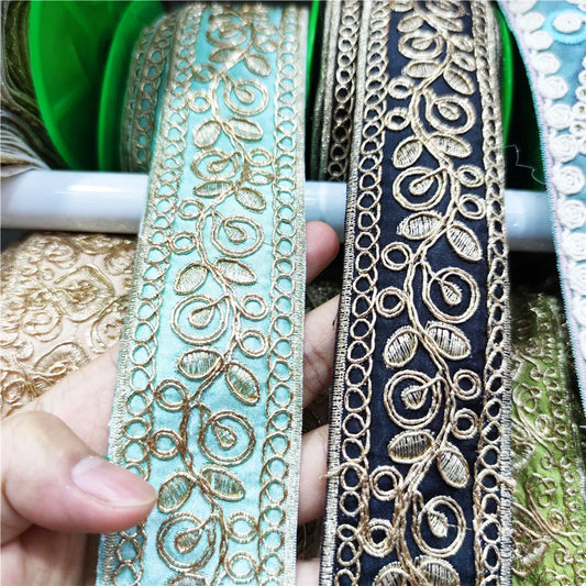 1 Yards Gold thread Lace Fabric DIY Embroidered Lace Trim for Garments Headdress Wedding Decor Sewing Handmade Supplies