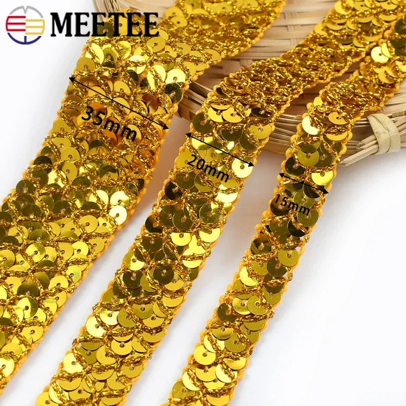 2/5/10M 15/20/35mm Sequin Ribbons Lace Trim for Sewing Wedding Party Laces Fabric Garment Decor Band DIY Supplies Accessories