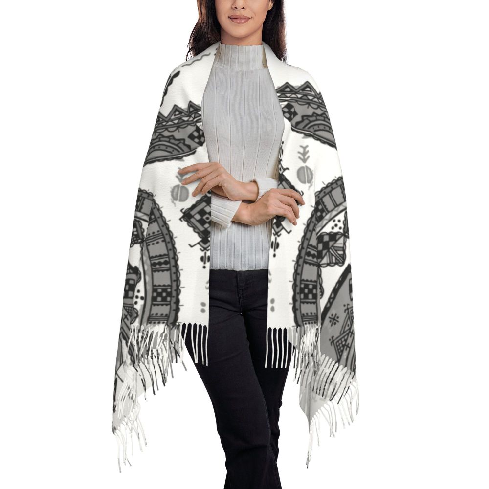 Kabyle Jewelry Scarf Wrap Women Long Winter Fall Warm Tassel Shawl Unisex Amazigh Carpet Berber Scarves