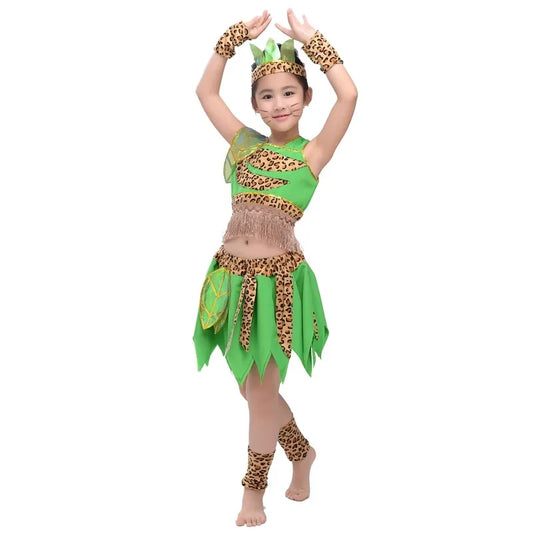 Green Children's Wear Plays Out Costume Tage Costume African Dance Indian Savage Hunter Show Costume Dance Costume  -BC9886