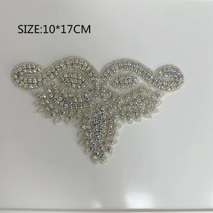 1PCS  AB Silver Rhinestone Applique flower patches Iron on/sew on wedding dress accessories For Clothes Decoration