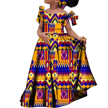 Kids Girls African Dashiki Dress Printted Vestidos Kids Cute Party Dresses African Clothing Long Dresses with Headscarf Wyt659