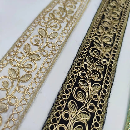 1 Yards Gold thread Lace Fabric DIY Embroidered Lace Trim for Garments Headdress Wedding Decor Sewing Handmade Supplies