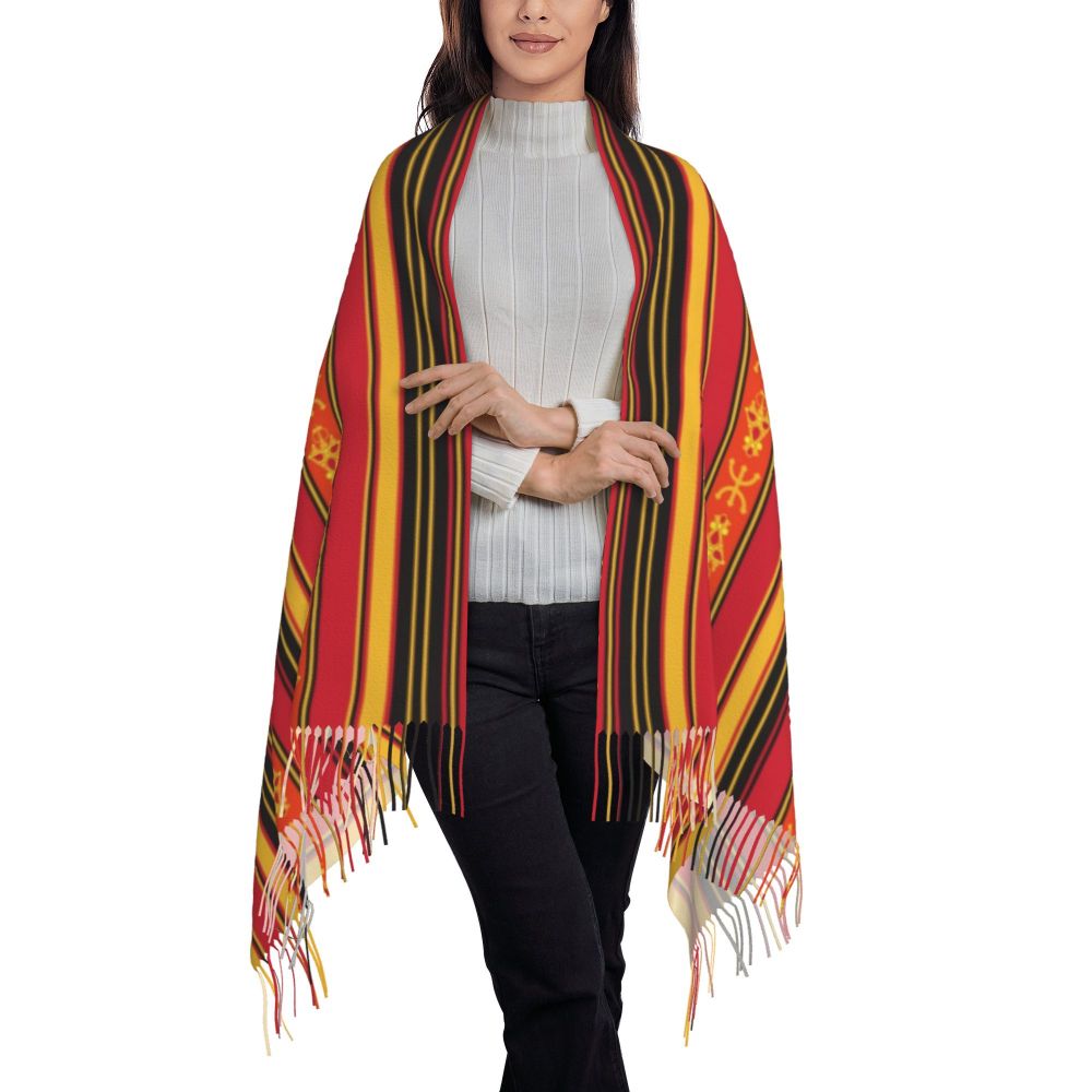 Amazigh Foutha Kabyle Scarf Wrap Women Long Winter Warm Tassel Shawl Unisex Mediterranean Geometric Scarves