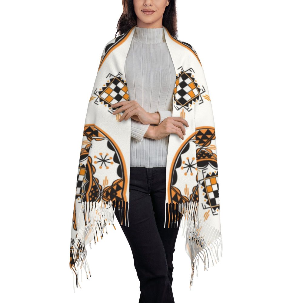 Kabyle Jewelry Scarf Wrap Women Long Winter Fall Warm Tassel Shawl Unisex Amazigh Carpet Berber Scarves