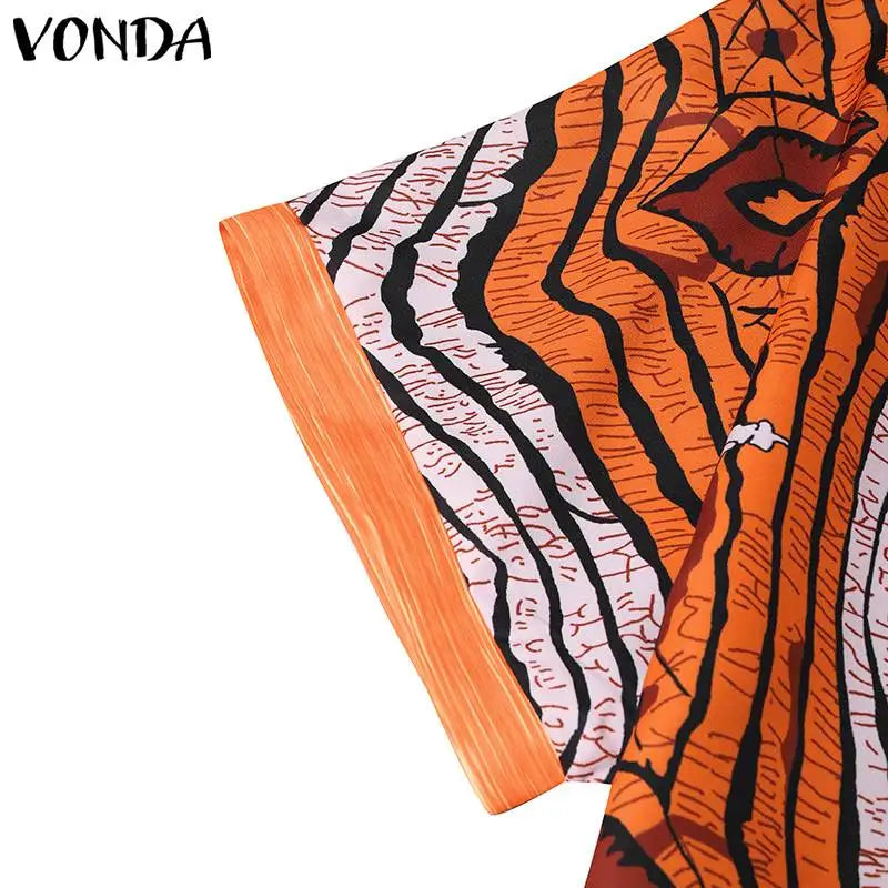 2 Piece Sets Women Summer Printing Loungewear Pants Sets VONDA 2024 Vintage Short Sleeve Tops Loose Pants Suits Matching Sets