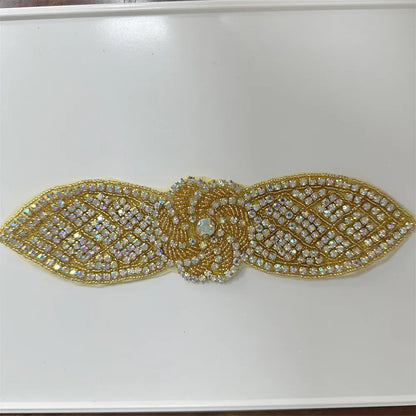 1PCS  AB Silver Rhinestone Applique flower patches Iron on/sew on wedding dress accessories For Clothes Decoration