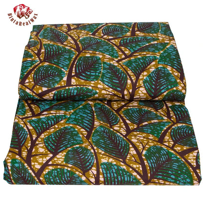 Ankara African Print Leaf Pattern Fabric Patchwork Real Wax Dress Sewing Tissu Craft DIY Textile Material for Party Fp6542