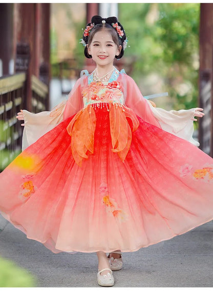 Chinese Kids Hanfu Dress Cute Girl Carnival Cosplay Costume Ancient Traditional Child Hanfu Dance Perform Dress Christmas Gift