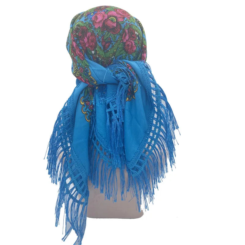 Ethnic Fringed Headband Bandana Babushka Headwrap Shawl Retro Floral Printed Shawls 2023 New Women Russian Style Square Scarf