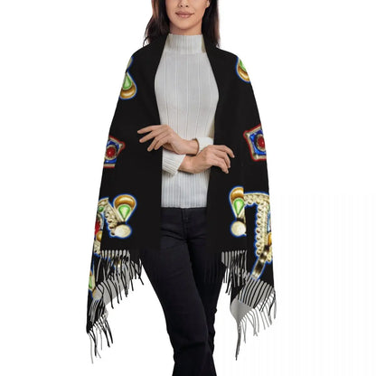 Kabyle Jewelry Scarf Wrap for Women Long Winter Fall Warm Tassel Shawl Unisex Amazigh Africa Ethnic Style Scarves