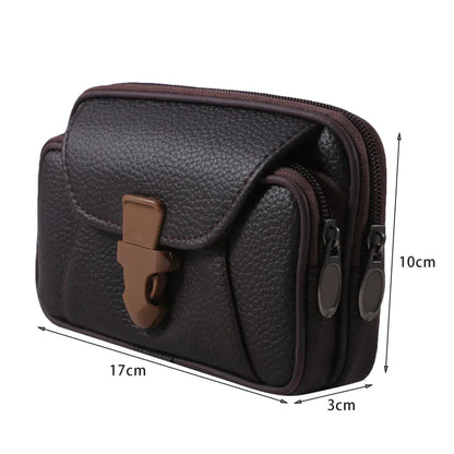 Multifunctional Leather Waist Pack – Solid Color Men’s Business Style Belt Bag, Horizontal and Vertical Wallet Case Purse