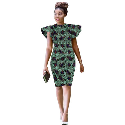 Hand Cut Nigerian Style O-Neck Dress Single Layer African Print Raglan Sleeve Design Women's Ankara Outfit