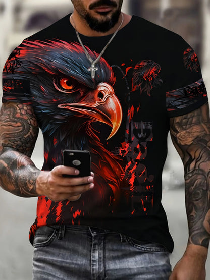 Eagle Pattern Print Men's Short Sleep Comfy T-shirt Summer Outdoor Casual Fashion Breathable Comfortable Short sleeved Top