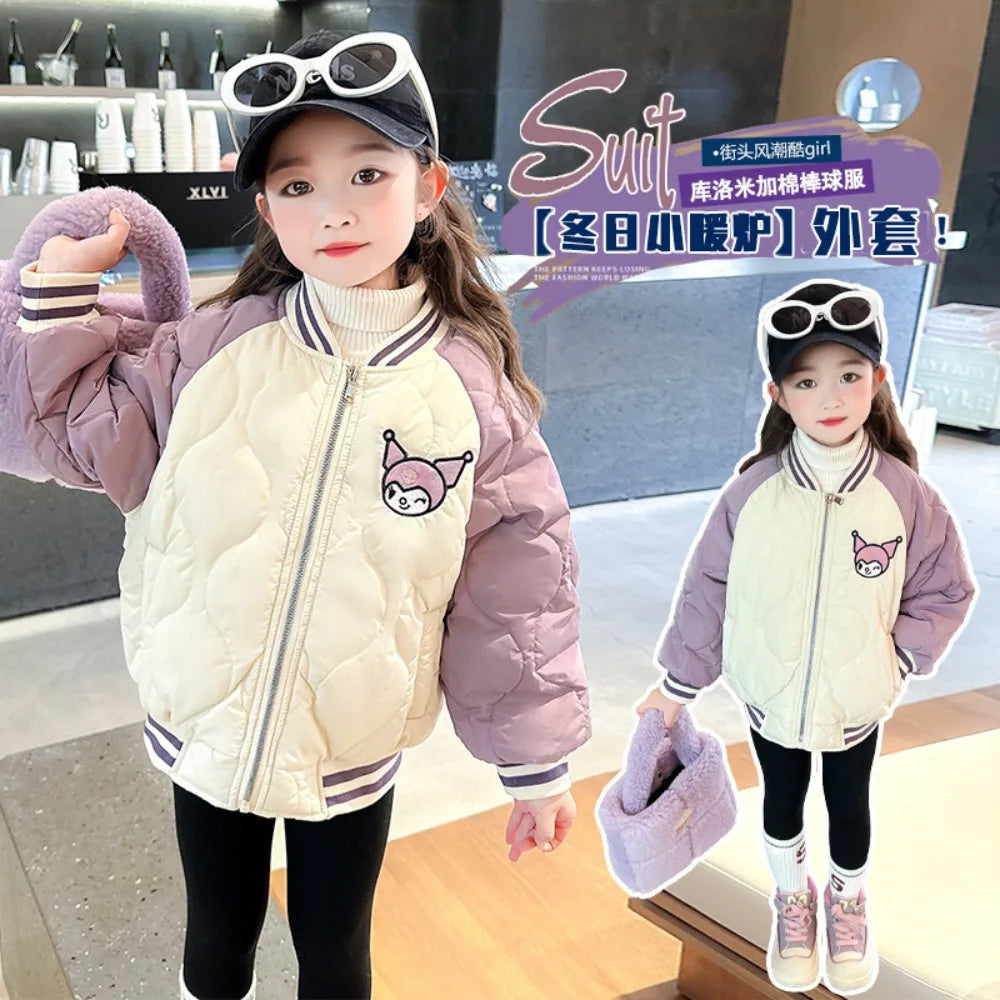 Girly Heart Kawaii Sanrio Kuromi Soft Baseball Jacket – Cute Anime Cartoon Coat for Kids, Y2K Style Gift