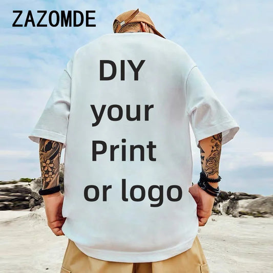 ZAZOMDE 100% Cotton Custom T Shirt Make Your Design Logo Big Size For Men And Women Front Back Both Side Personalized DIY Tshirt