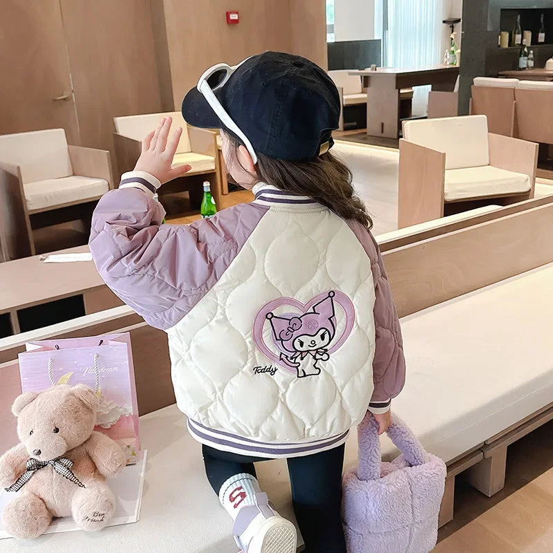 Girly Heart Kawaii Sanrio Kuromi Soft Baseball Jacket – Cute Anime Cartoon Coat for Kids, Y2K Style Gift