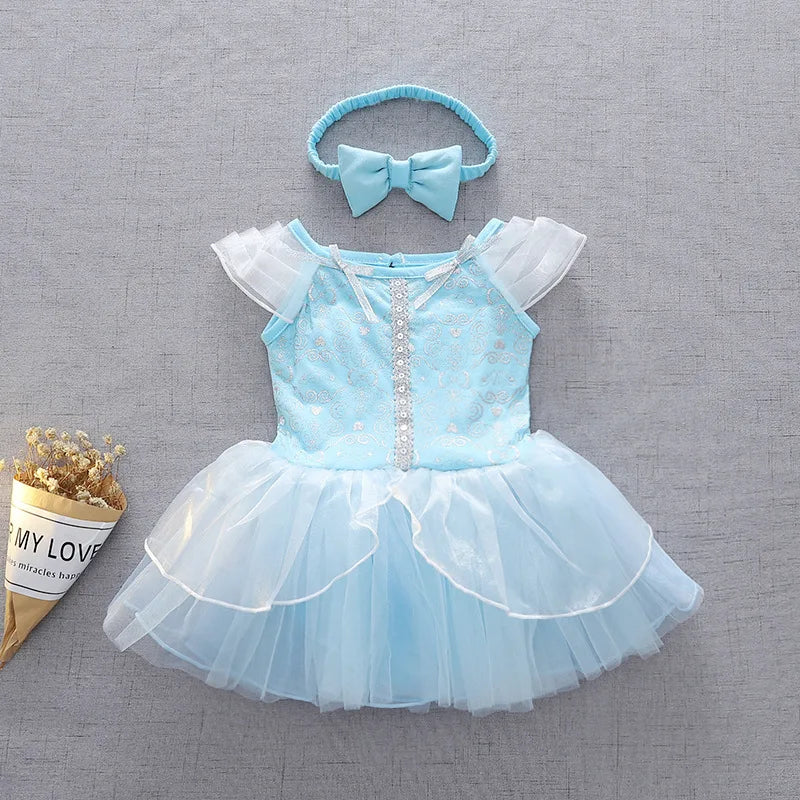 Baby Girls Princess Romper Bodysuit Headband 2pcs Elsa Anna Snow White Mermaid Bell Costumes Newborn Jumpsuits Tulle Bow Rompers