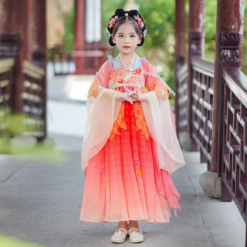 Chinese Kids Hanfu Dress Cute Girl Carnival Cosplay Costume Ancient Traditional Child Hanfu Dance Perform Dress Christmas Gift