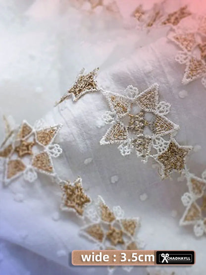 1 Yard Gold White Embroidery Lace Trim for Needlework Wedding Dress Patches Fringe Collar Crafts Fabric for Sewing Accessories