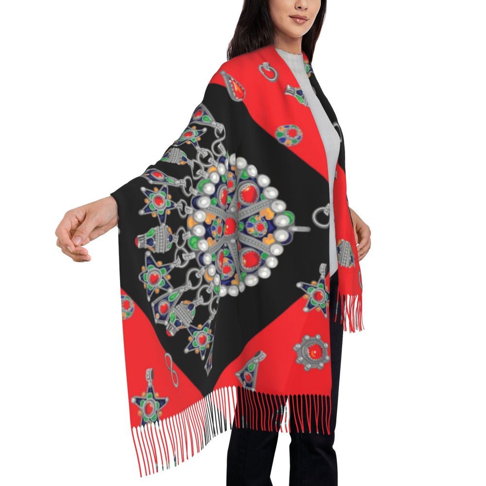 Print Amazigh Pride Tifinagh Patriotic Kabyle Scarf Men Women Winter Warm Scarves Traditional Geometric Amazigh Shawl Wrap