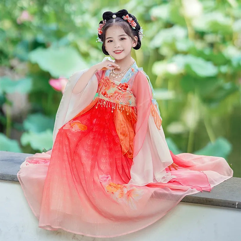 Chinese Kids Hanfu Dress Cute Girl Carnival Cosplay Costume Ancient Traditional Child Hanfu Dance Perform Dress Christmas Gift