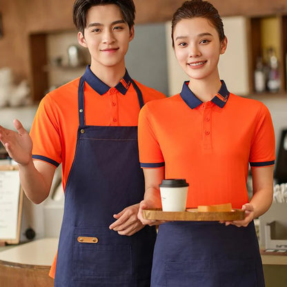 Customized Restaurant Polo Uniforms Unisex Short Sleeve Tee for Staffs Hotel Cafes Waiters Print on Demand T Shirt Men's Tops