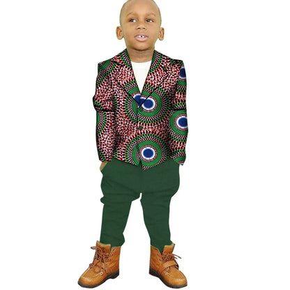 African Clothes for Children 2 Pieces Set Ankara Print Blazer and Pant Dashiki Boy Suit Fashion Kids African Clothing WYT208