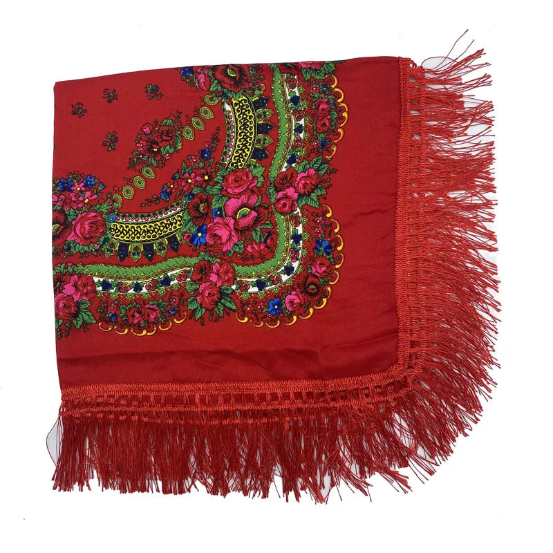 Ethnic Fringed Headband Bandana Babushka Headwrap Shawl Retro Floral Printed Shawls 2023 New Women Russian Style Square Scarf