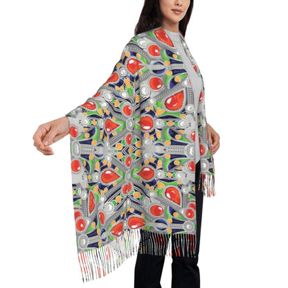 Kabyle Jewelry Scarf Wrap for Women Long Winter Fall Warm Tassel Shawl Unisex Amazigh Africa Ethnic Style Scarves