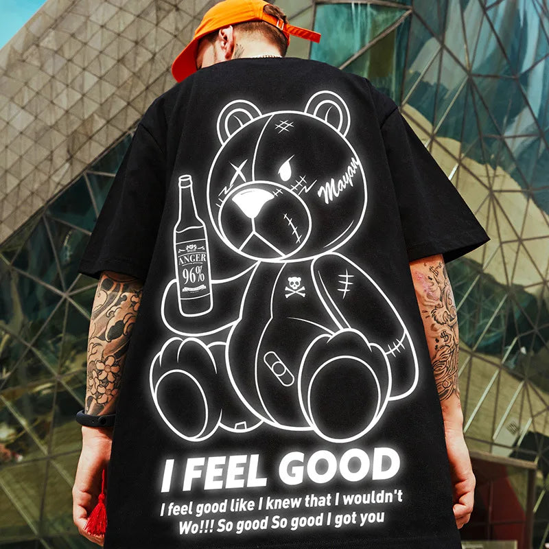 Men Harajuku Fashion T Shirt Bear beer print Kawaii Tshirt Hip Hop Streetwear T-Shirts 2025 Summer Casual Oversized Tees Tops