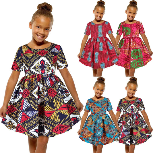 Baby Girls African Dress Toddler Kids Dashiki Traditional Style Print Short Sleeve Casual Dress Ankara Princess Dresses Vestidos