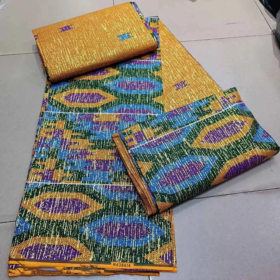 KENTE 4+2YARD 2024 Latest Design 6 Yards/lot African Fabric Gold Powder Ankara 100% Cotton Farbic For Sewing Wax Print Fabric