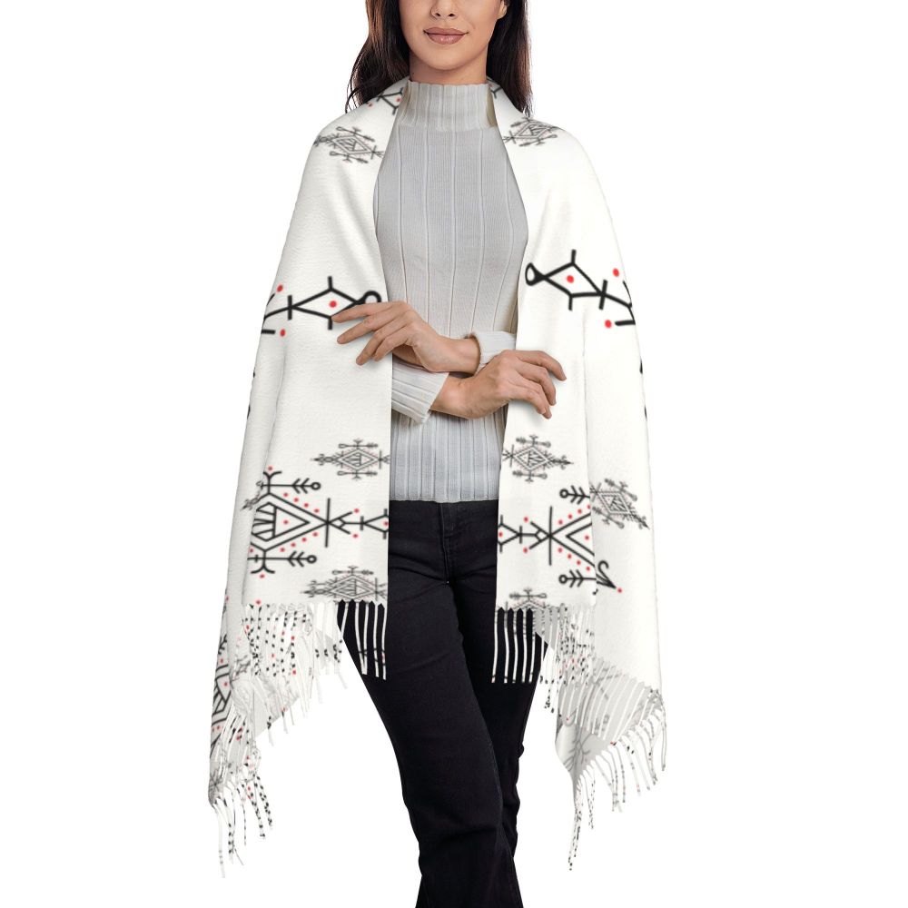 Kabyle Jewelry Scarf Wrap Women Long Winter Fall Warm Tassel Shawl Unisex Amazigh Carpet Berber Scarves