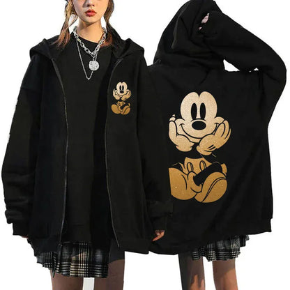 2024 Women's New Hoaodies Disney Products Mickey Mouse Pattern Sweatshirt Jacket Fall Winter Long Sleeve Oversized Zip Hoodies