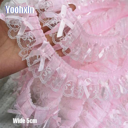 5CM Wide New Pink Embroidery 3D Flower Lace Fabric Trim Ribbon DIY Sewing Applique Collar Fringe Tassel Wedding Guipure Decor