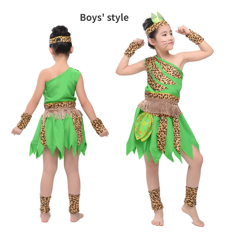 Green Children's Wear Plays Out Costume Tage Costume African Dance Indian Savage Hunter Show Costume Dance Costume  -BC9886