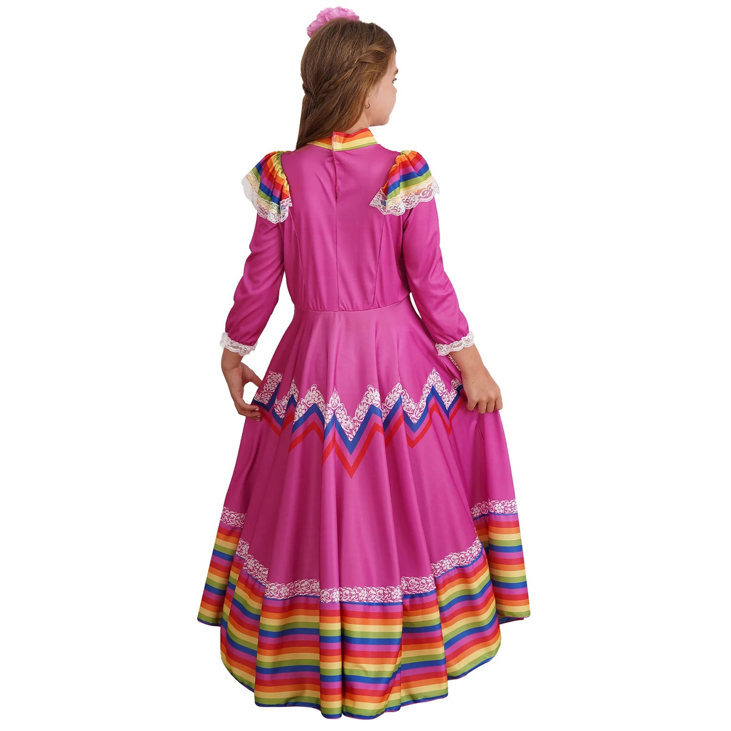 Kids Girls Mexican Style Costume Traditional Jalisco Dresses Carnival Festival Folklorico Dance Celebrations Performance Dress