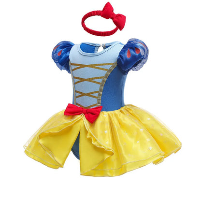 Baby Girls Princess Romper Bodysuit Headband 2pcs Elsa Anna Snow White Mermaid Bell Costumes Newborn Jumpsuits Tulle Bow Rompers