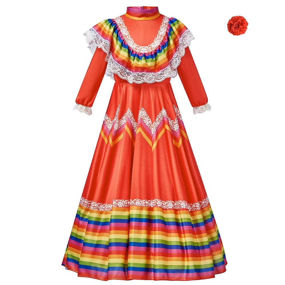 Women Traditional Mexican Folk Dancer Dress for Adult National Mexico Style Cinco De Mayo Costume Bohemia Long