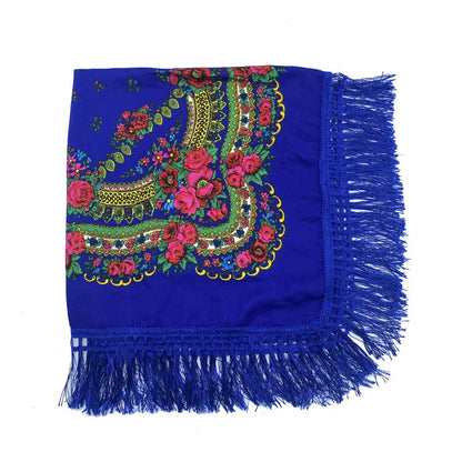 Ethnic Fringed Headband Bandana Babushka Headwrap Shawl Retro Floral Printed Shawls 2023 New Women Russian Style Square Scarf