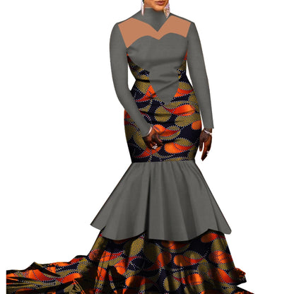 News African Wedding Pleated Dresses Women Plus Size Clothing Fashion Patchwork Long Floor-length Elegant Lady Party Gowns WY364