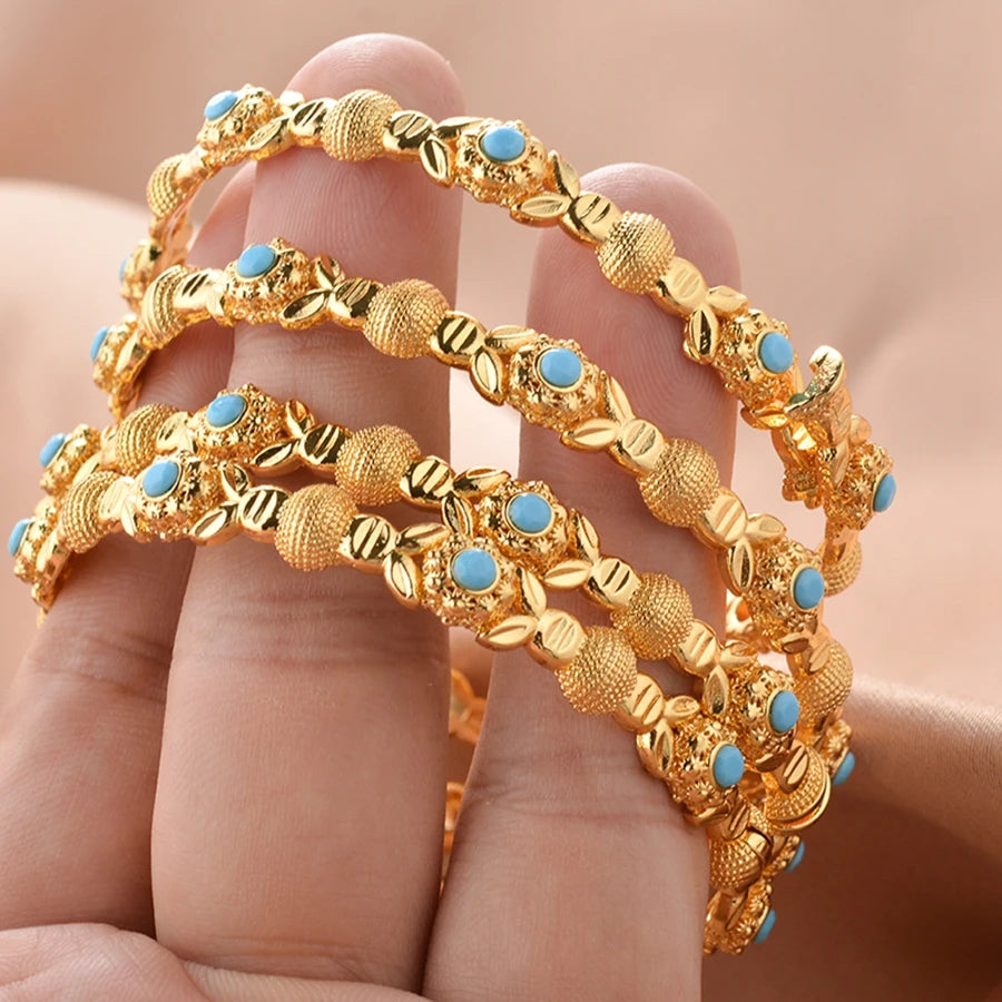 4pcs/lot Middle East gold-Plated Bangles Dubai Bracelet Fashion Jewelry For Summer Women Party Gift ﻿