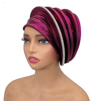 Elegant Diamonds Spiral Beret for Women Afrcian Lady Head Wraps Female Berets Turban Nigeria Headpiece Wedding Party Gele