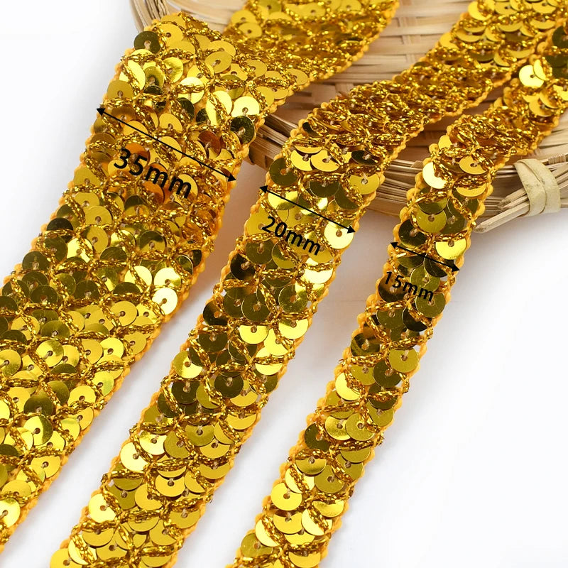 2/5/10M 15/20/35mm Sequin Ribbons Lace Trim for Sewing Wedding Party Laces Fabric Garment Decor Band DIY Supplies Accessories