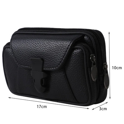 Multifunctional Leather Waist Pack – Solid Color Men’s Business Style Belt Bag, Horizontal and Vertical Wallet Case Purse