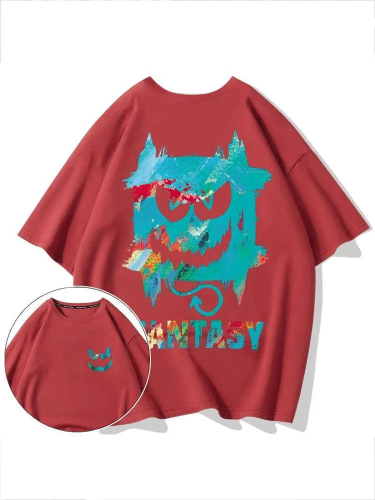 Harajuku Devil Graffiti Print Oversized Tee Shirts Men Summer Short Sleeve T-Shirts Couples Hip Hop Fashion Tops y2k Streetwear