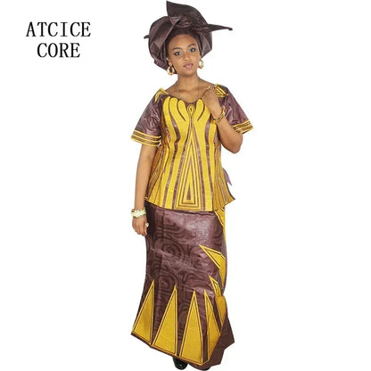 African Dresses For Women African Fabric Bazin Riche Embroidery Design Dress Long Dress With Headtie African Clothes